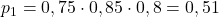 p_1=0,75\cdot 0,85\cdot 0,8 = 0,51